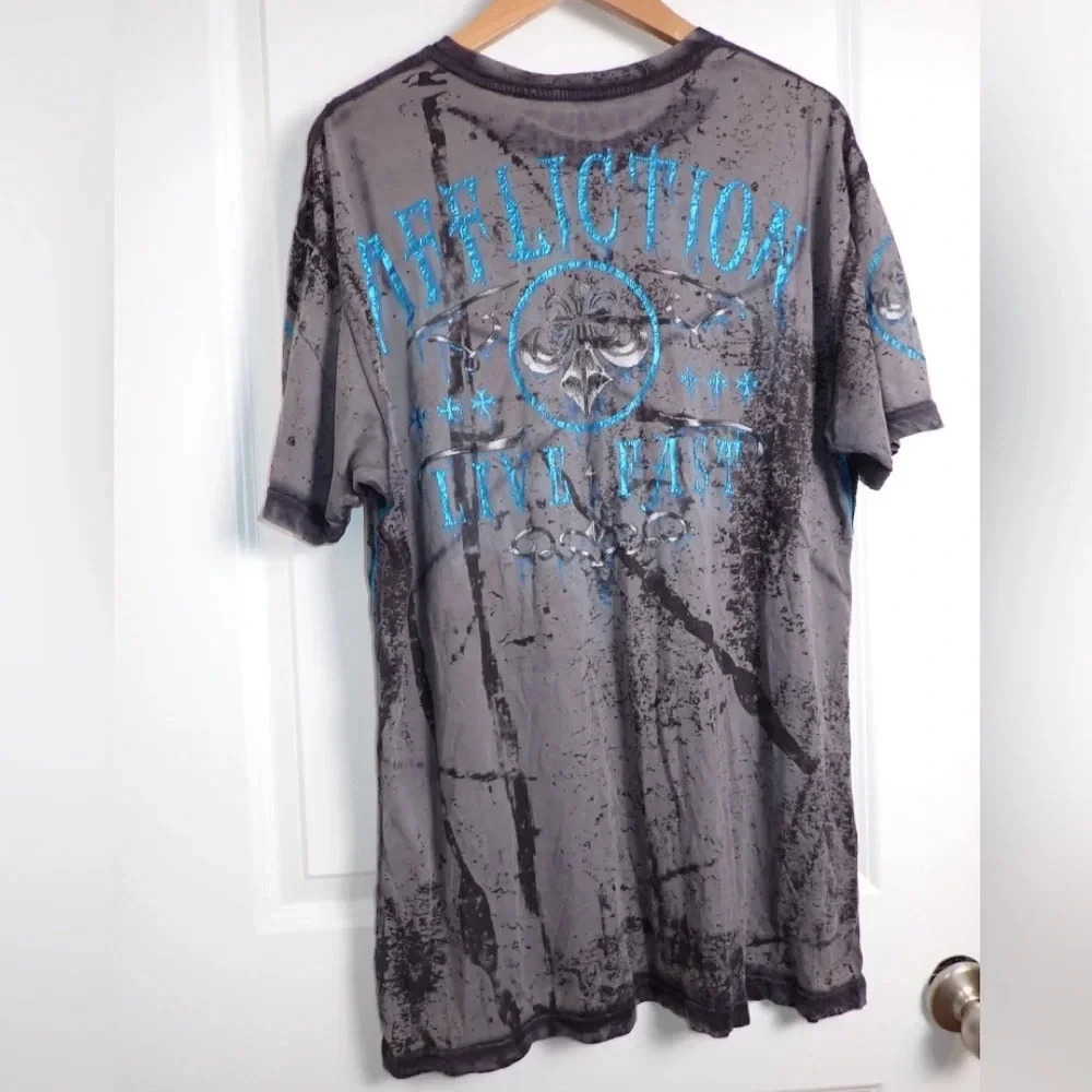 Affliction Live Fast black grey and blue t-shirt size XL - Picture 3 of 9